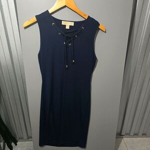 MICHAEL by MICHAEL KORS Blue and Gold Lace Tie Fitted Dress Size XS